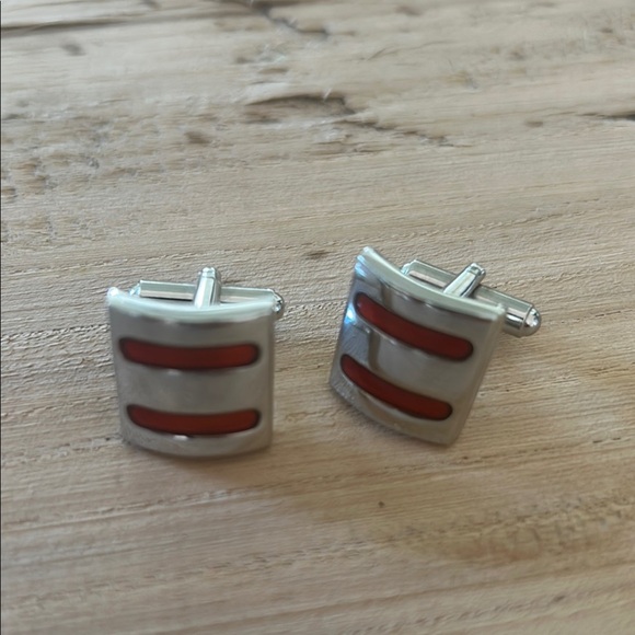 Silver and Red Cufflinks - Picture 2 of 5